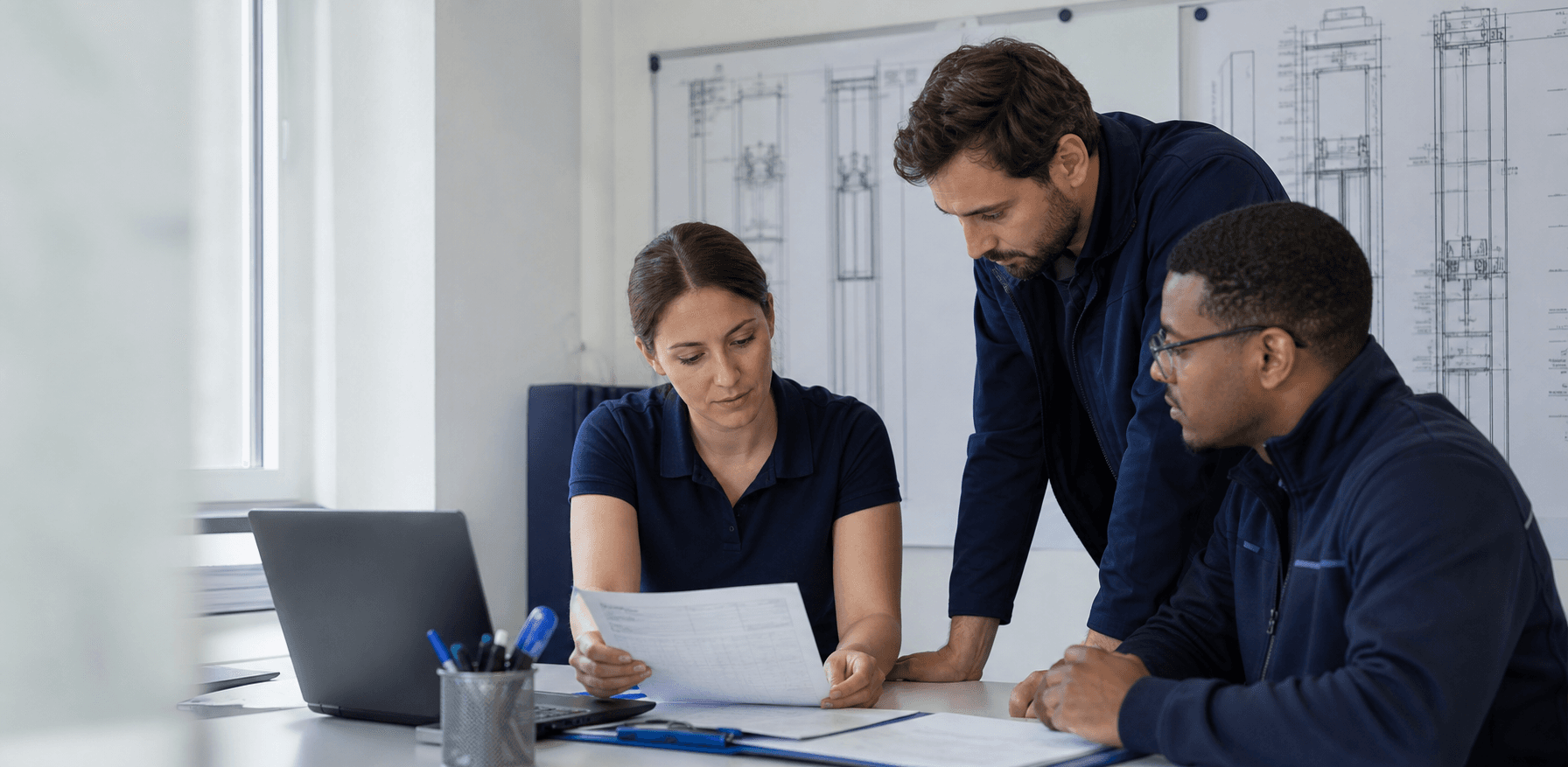 Service-Team bei der gemeinsamen Einsatzplanung im Büro